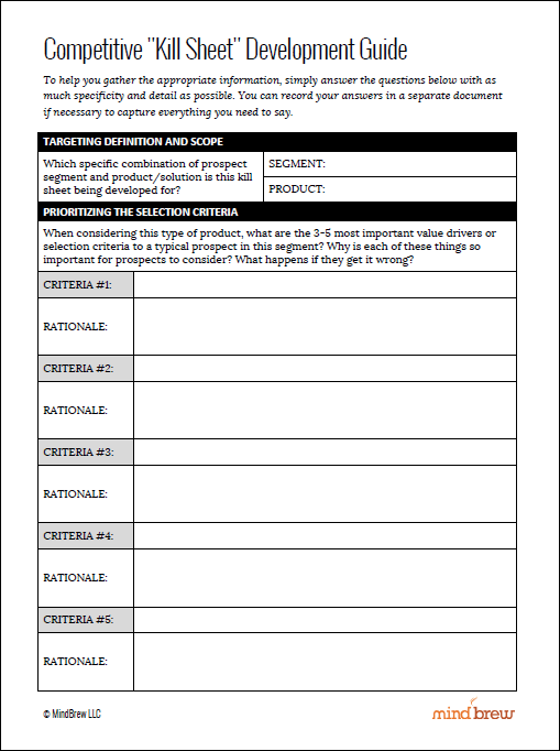 Kill Development Table Competitive Kill Sheet Development Workbook - SellingBrew